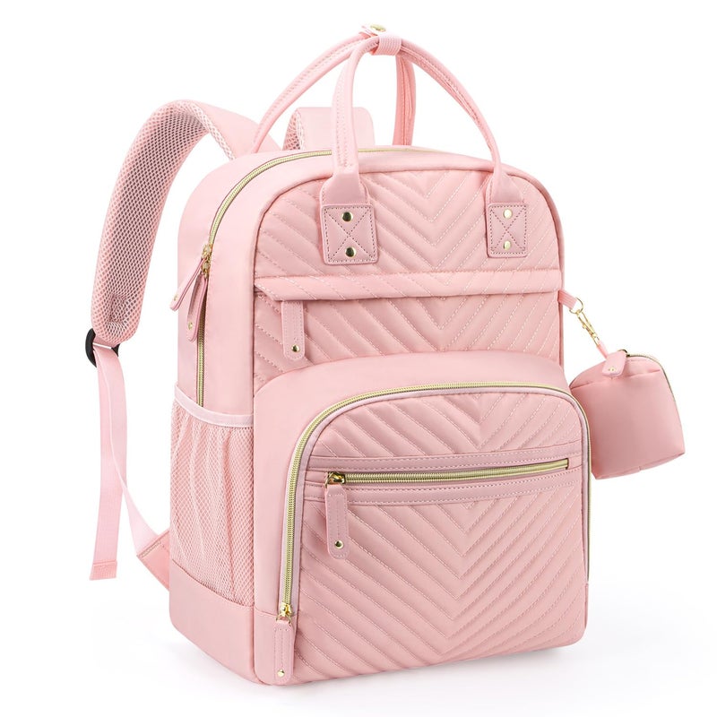 Tuwubi Diaper Bag Backpack, Baby Essentials Travel Tote Bag, Multi function Waterproof Backpacks, Travel Essentials with Stroller Straps & Pacifier Case - Light Pink - Image 1